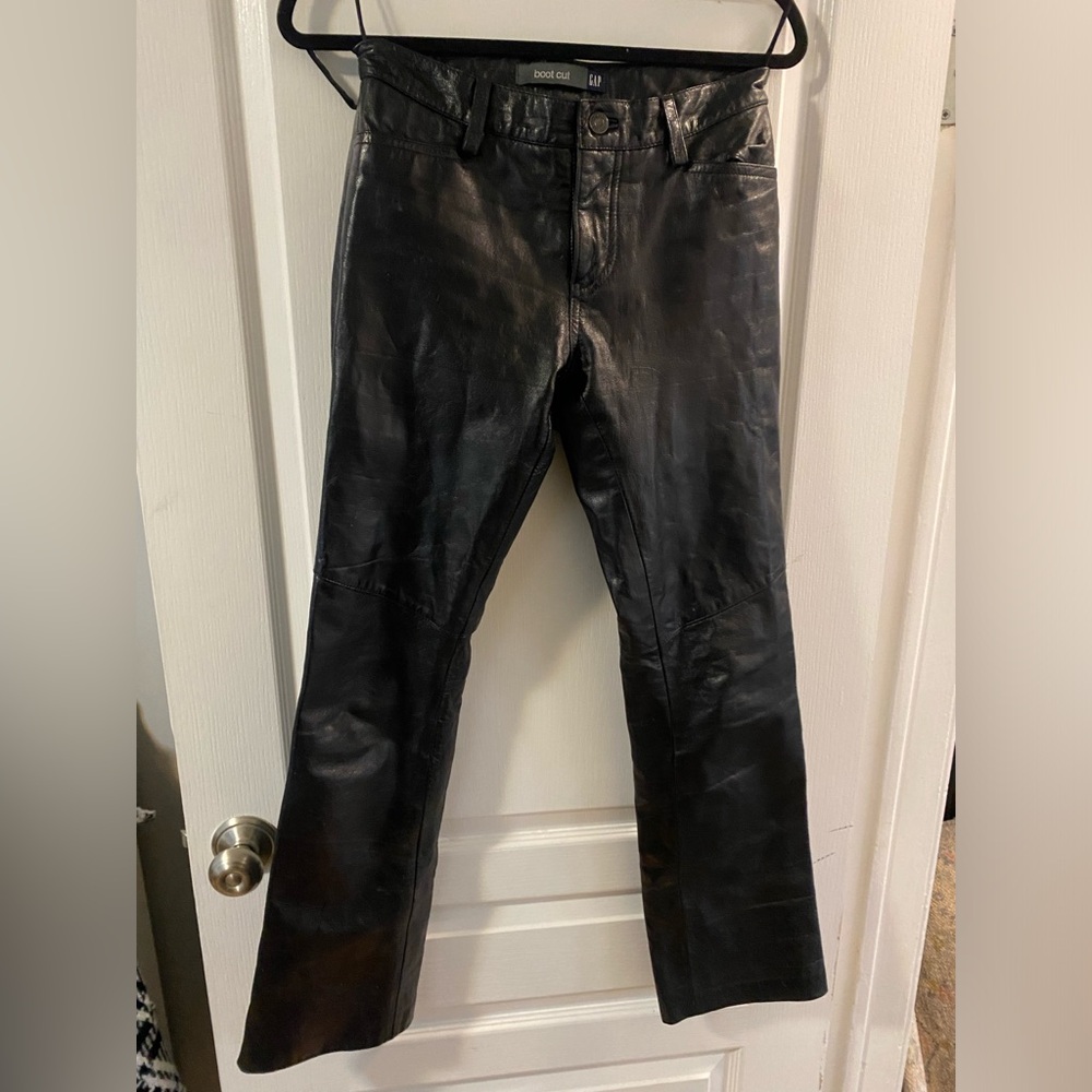 GAP Black Leather Flare Pants